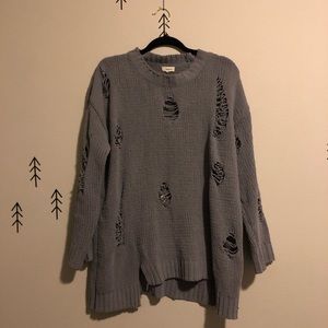 Boho (Free People Look) Blue/ Grey Hole Sweater